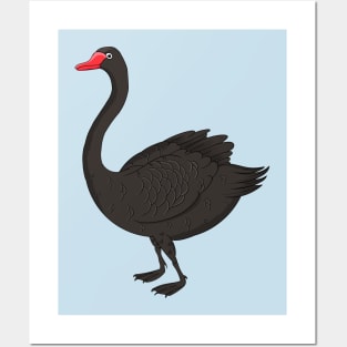 Black swan cartoon illustration Posters and Art